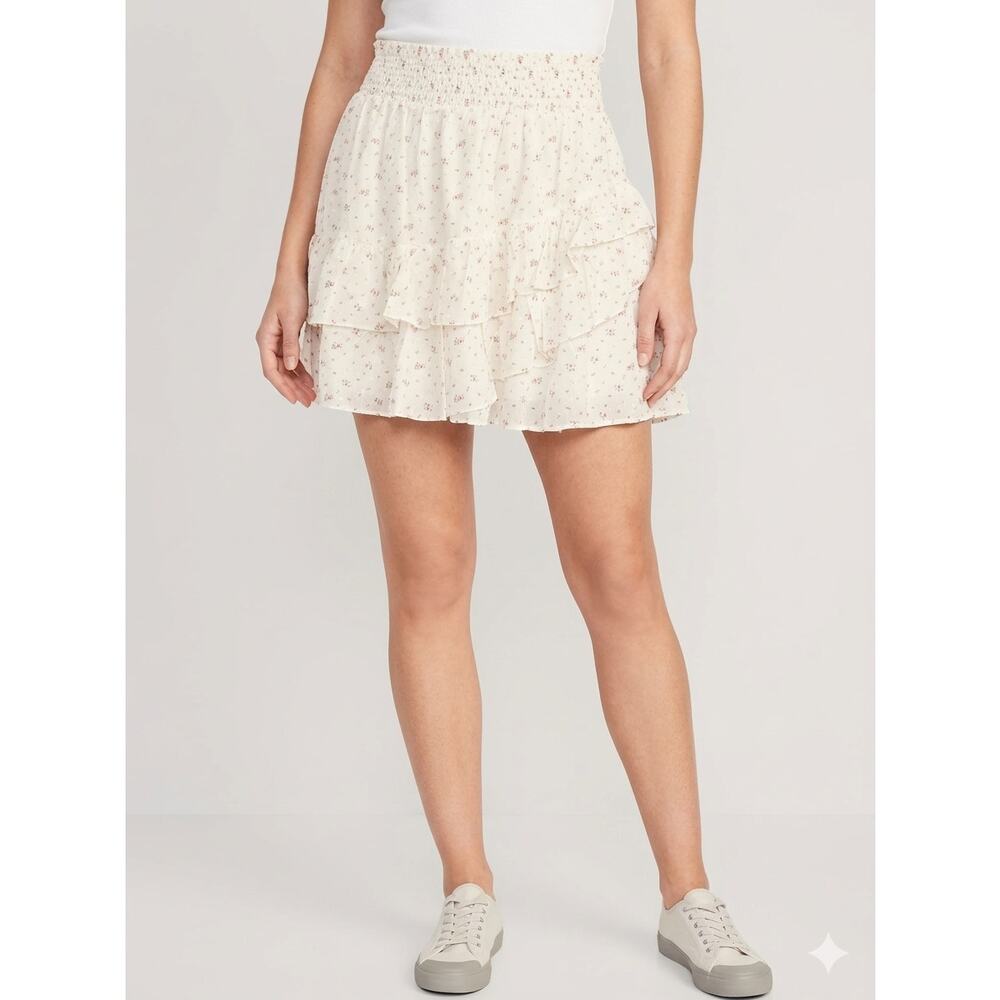 The Shirt by Rochelle Behrens White Floral Mini Skirt Sz L Lined Summer Boho NWT